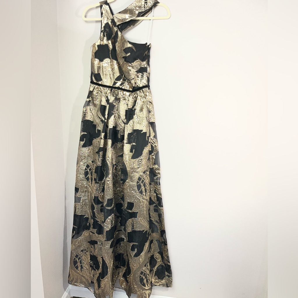 Marchesa Notte Gold One Shoulder Gown